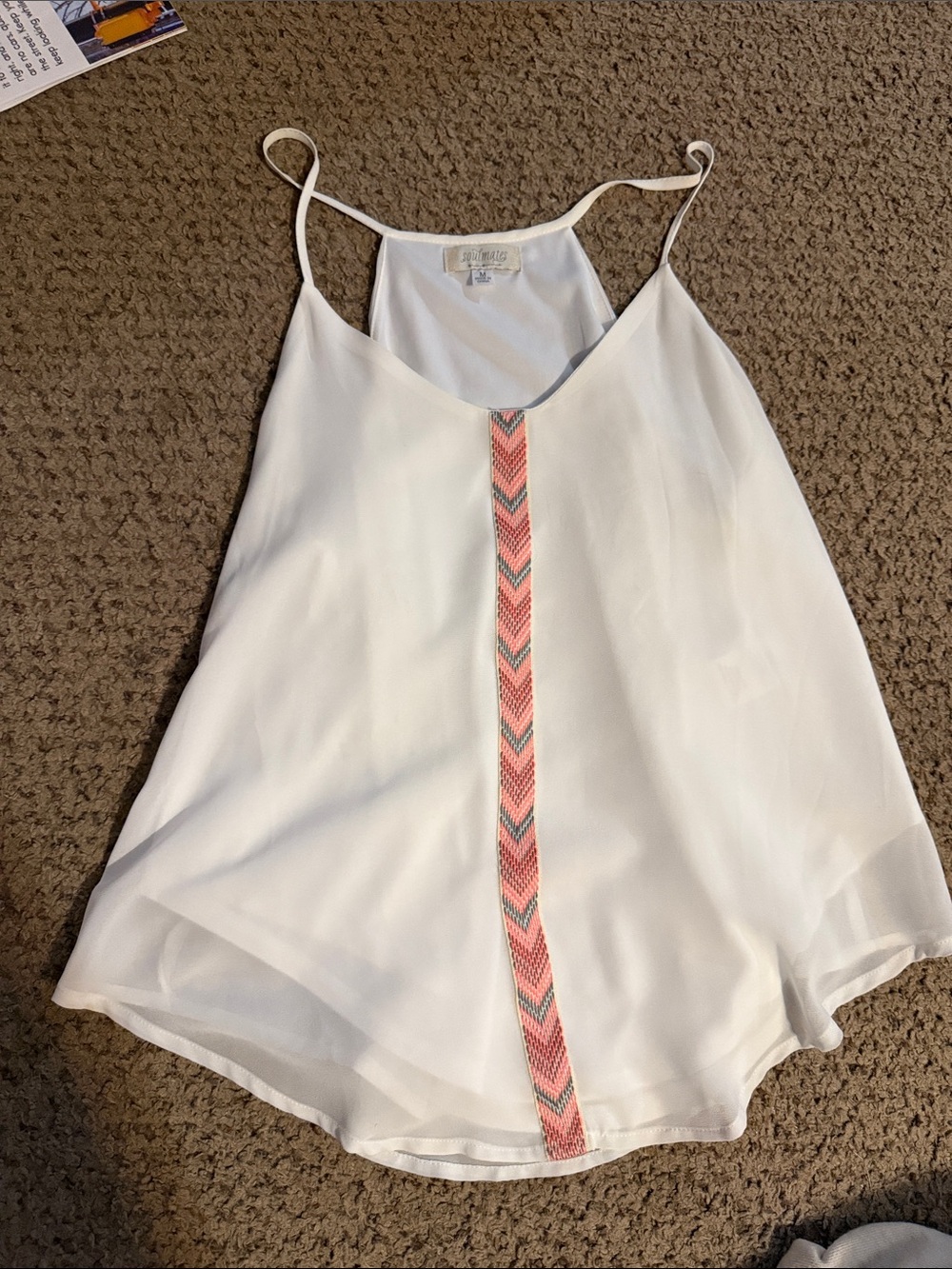White looks like Beaded-Trim Spaghetti Strap Tank Top